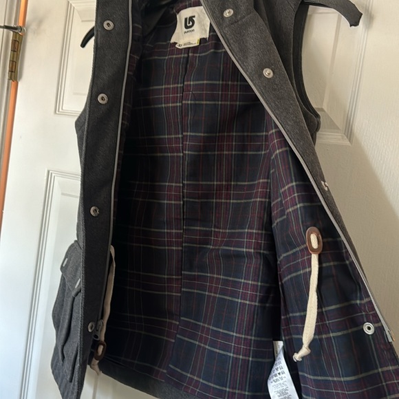 Burton Dry Ride Gray Flannel Lined Snap Zip Hooded Snow Boarding Vest Girls - Picture 7 of 8